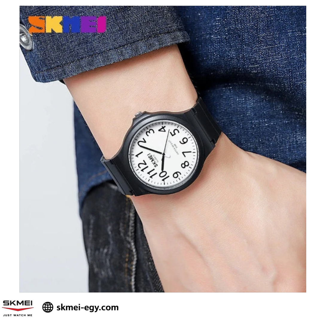 ساعة سكيمي 2108 عقارب بتصميم كلاسيكي بسيط للجنسين أنجلش أسود&أبيض