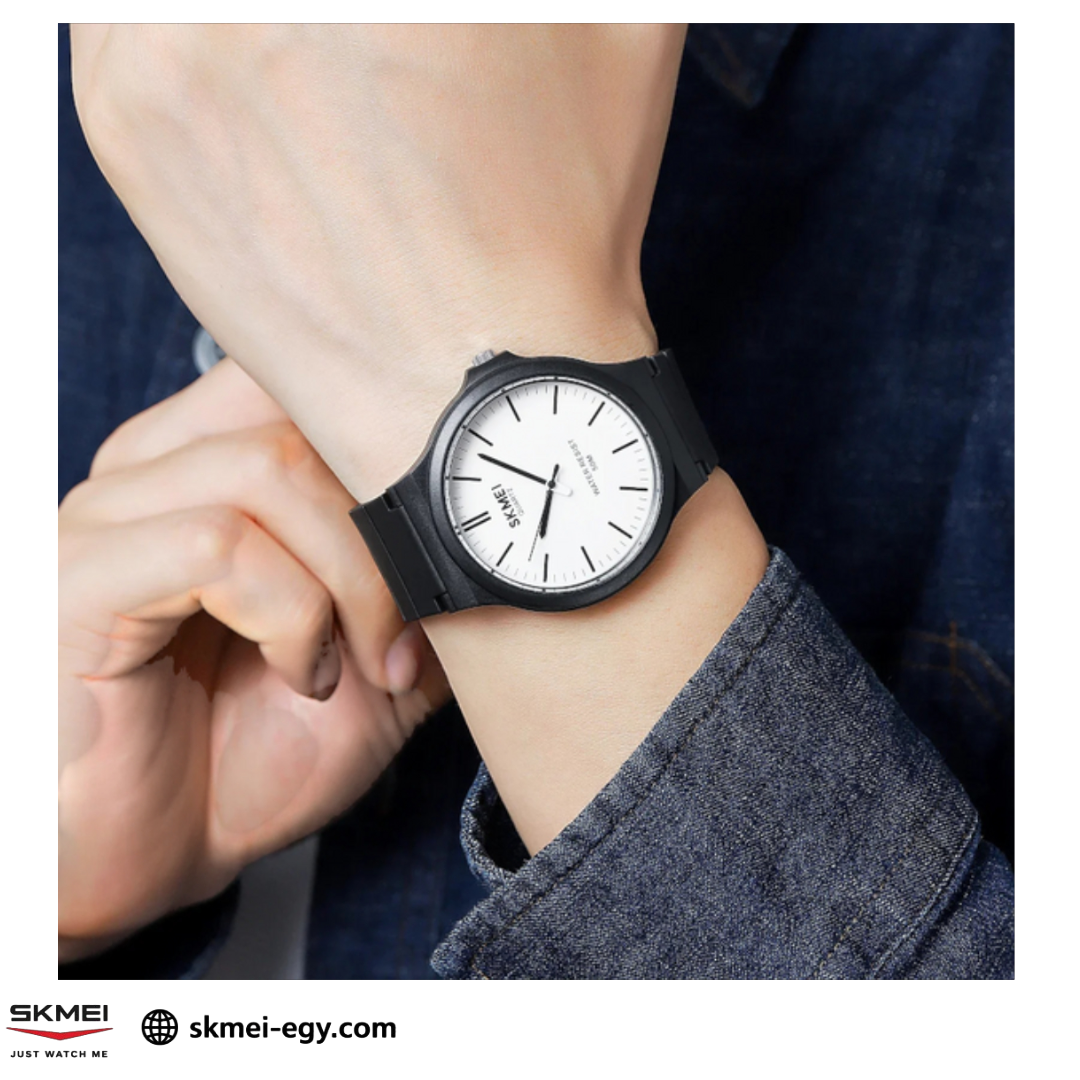ساعة سكيمي 2108 عقارب بتصميم كلاسيكي بسيط للجنسين أسود&أبيض