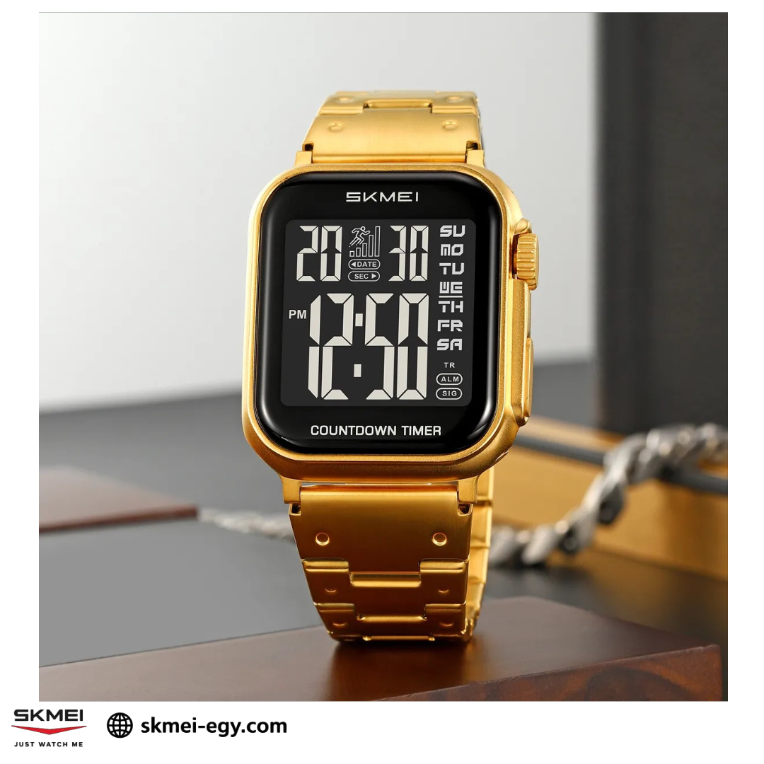 SKMEI 2447 Luxury Digital Sport Watch, Water Resistant Stainless Steel, Shockproof, Gold&Black