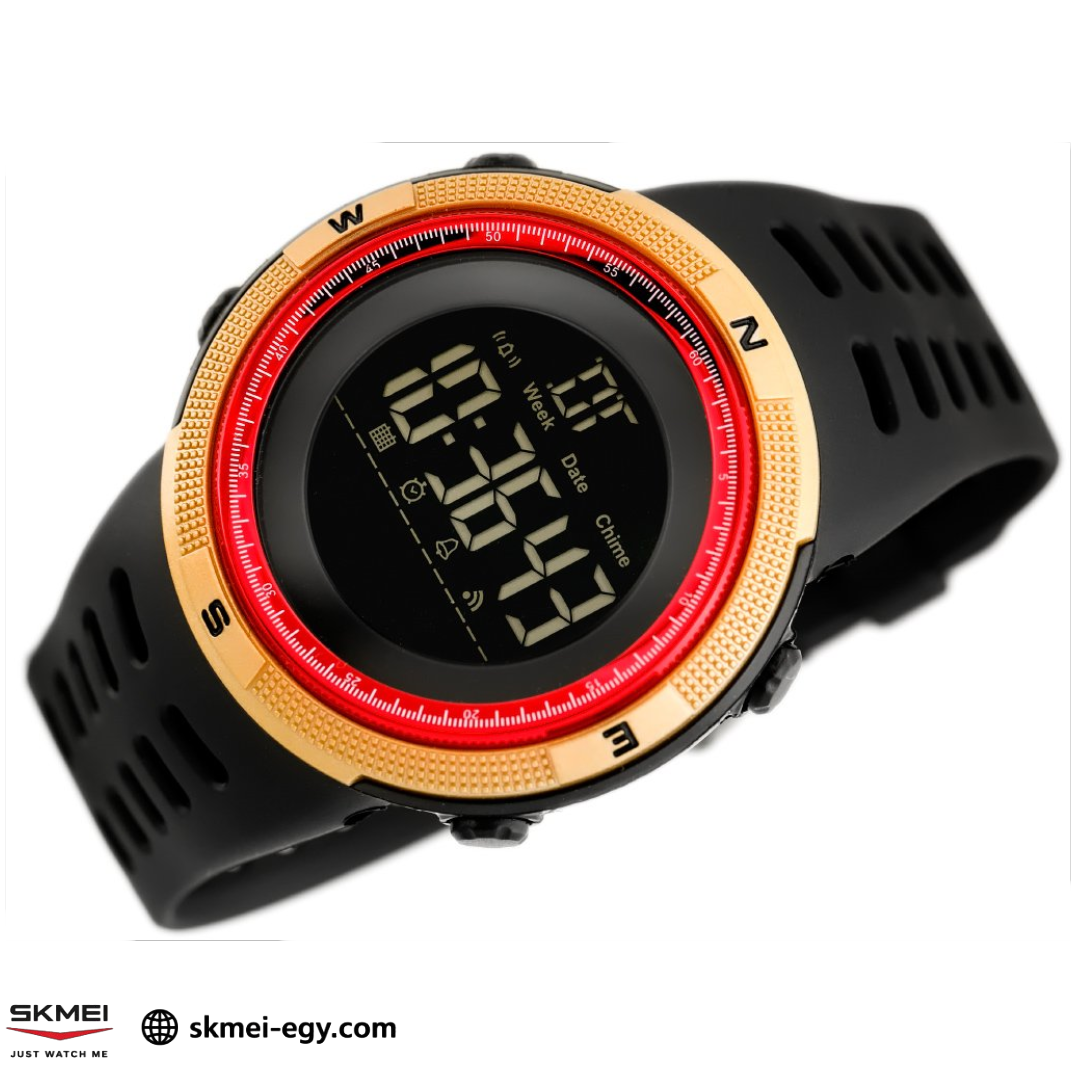 Skmei 1251 ساعة رجالي ديجيتال أنيقة اطار احمر ودهبي