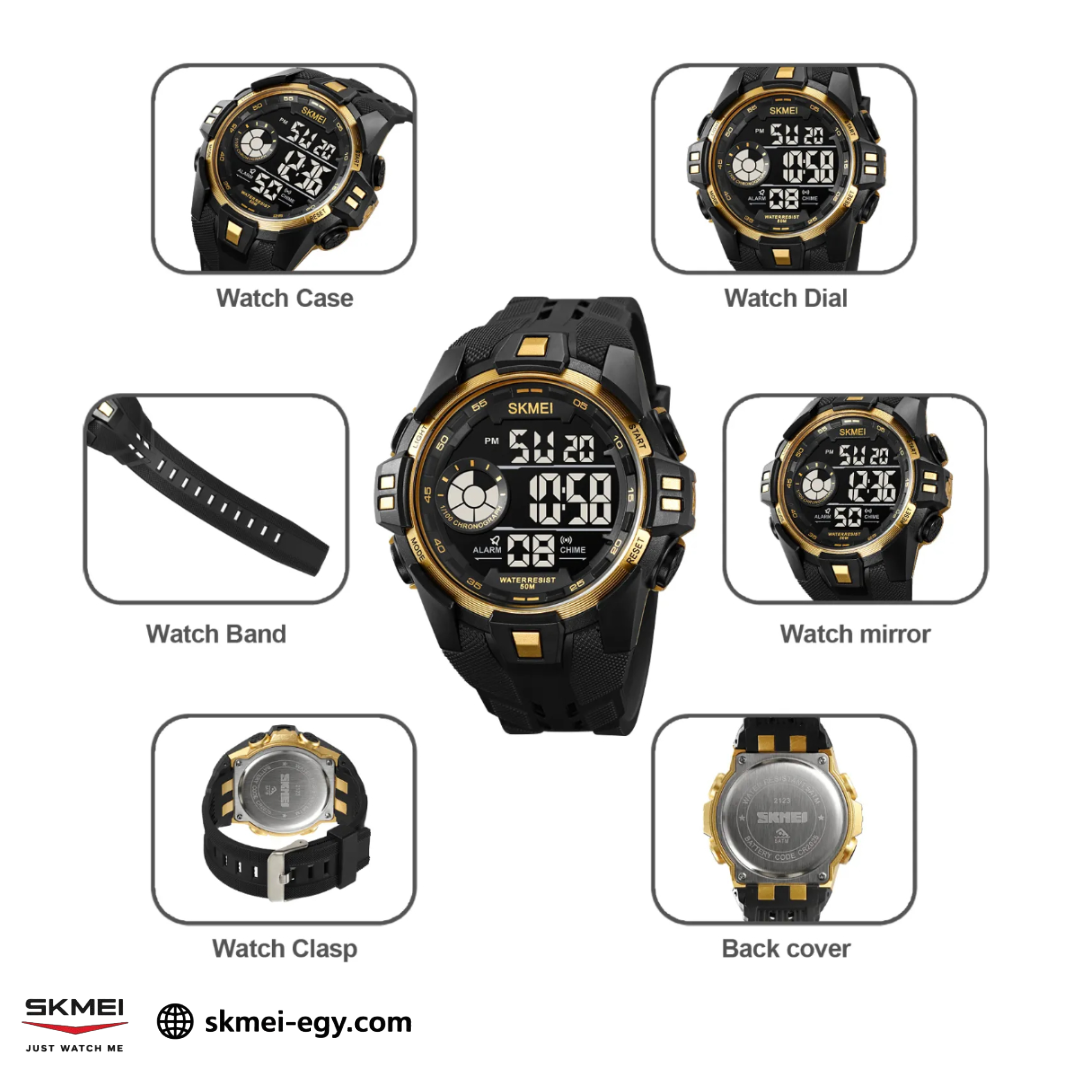 SKMEI 2123 Black&Gold ساعة رياضية متعددة الوظائف مقاومة للماء
