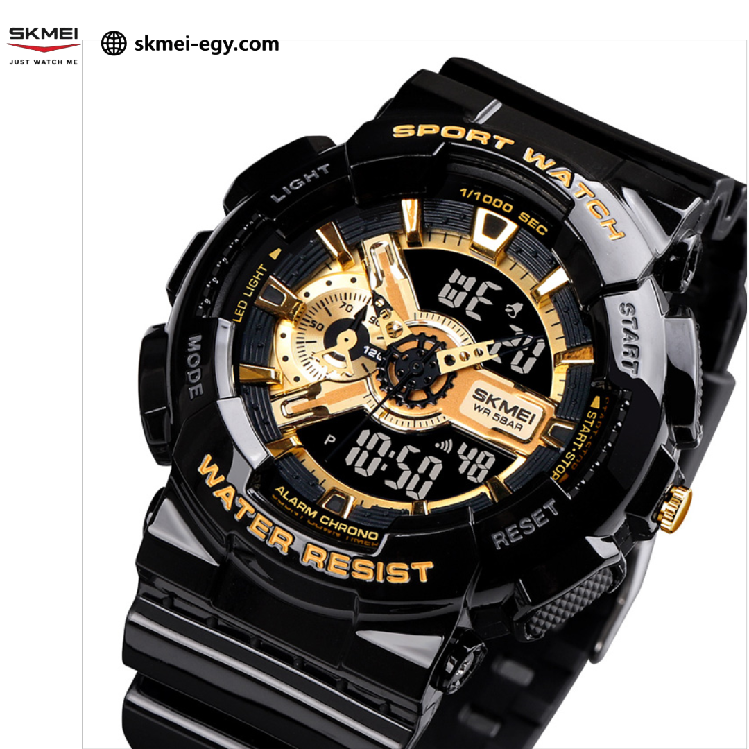 ساعة سكيمي 1688 رياضيه رقمي مع عقارب متعددة الوظائف ومقاومة للماء (أسود&ذهبي)