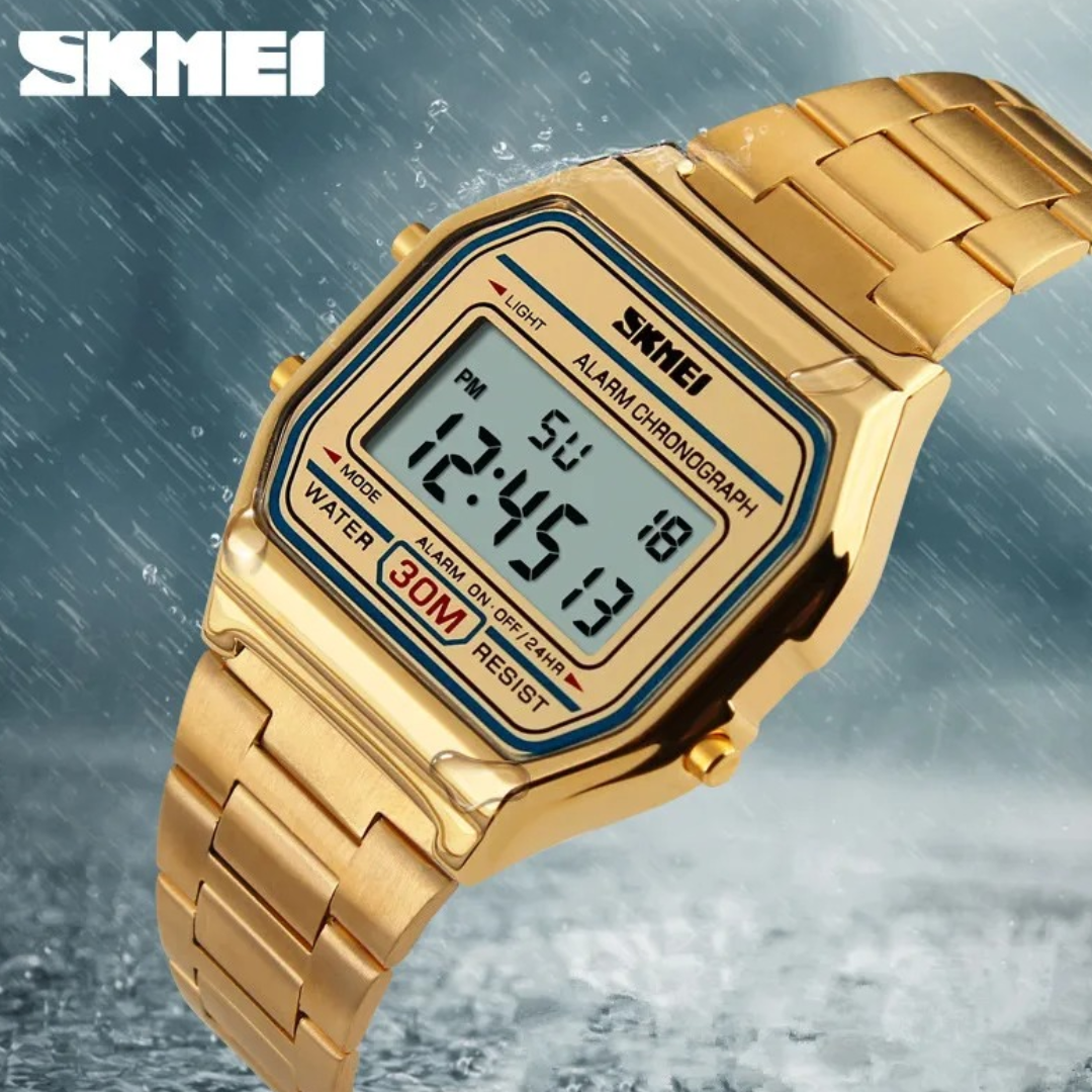 SKMEI 1123 Classic Digital Watch Stainless Steel Blue Strap