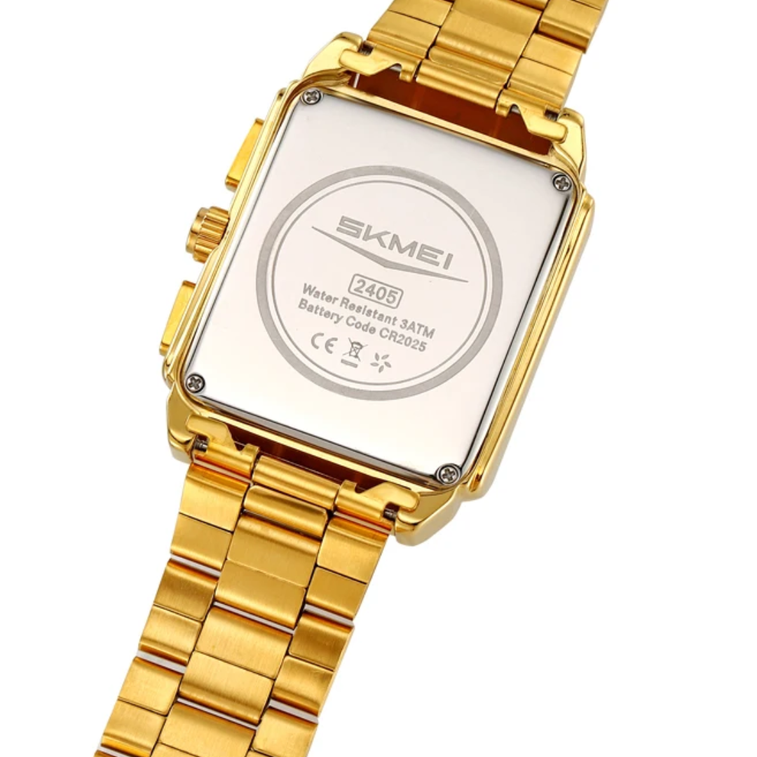 SKMEI 2405 Prayer Time Watch with Gold Stainless Steel Bracelet, Anti-Rust and Peel-Resistant