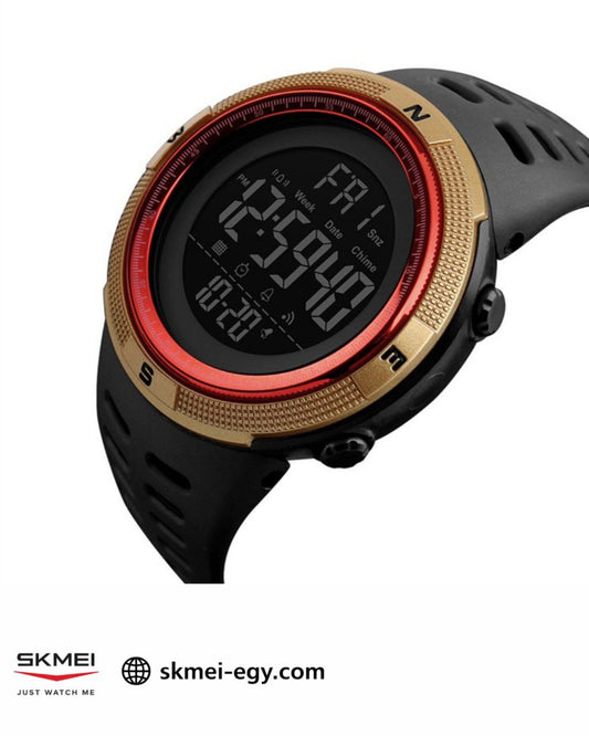 Skmei 1251 ساعة رجالي ديجيتال أنيقة اطار احمر ودهبي