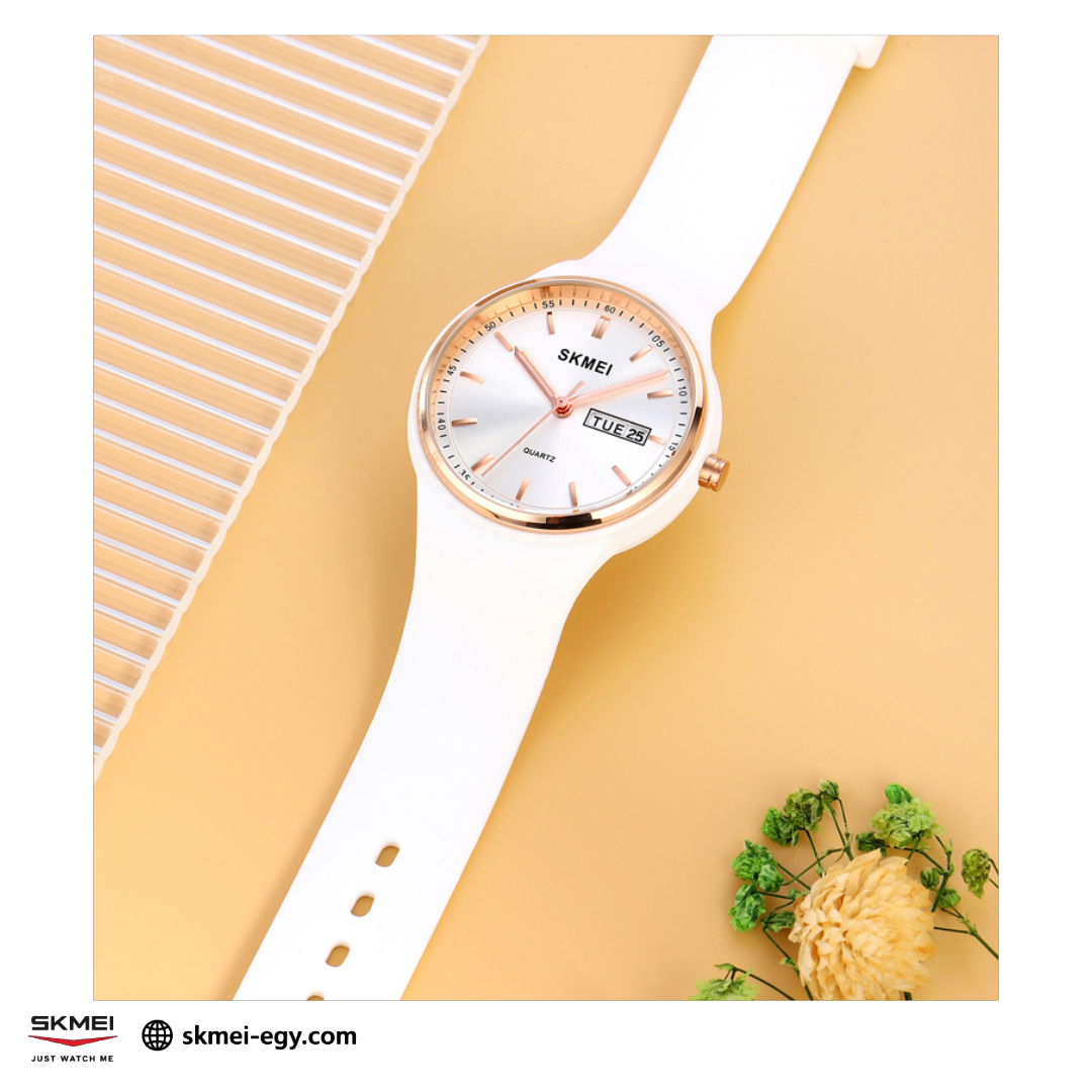 سكيمي 2057 اللون الأبيض ، ساعة كوارتز نسائية كلاسيكية