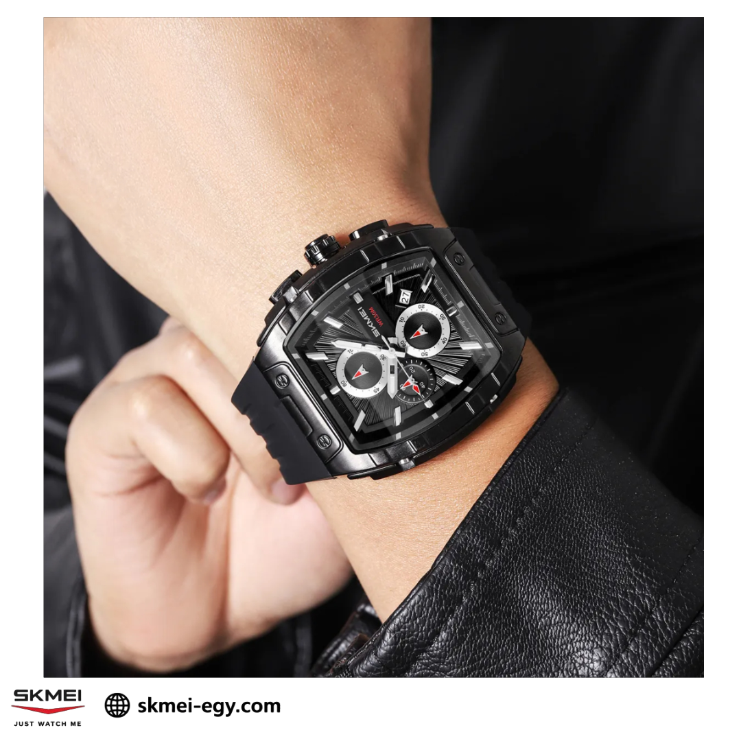 ساعة سكيمي2363 عقارب بهيكل ستيل وسوار مطاطي فاخرة أسود&أسود
