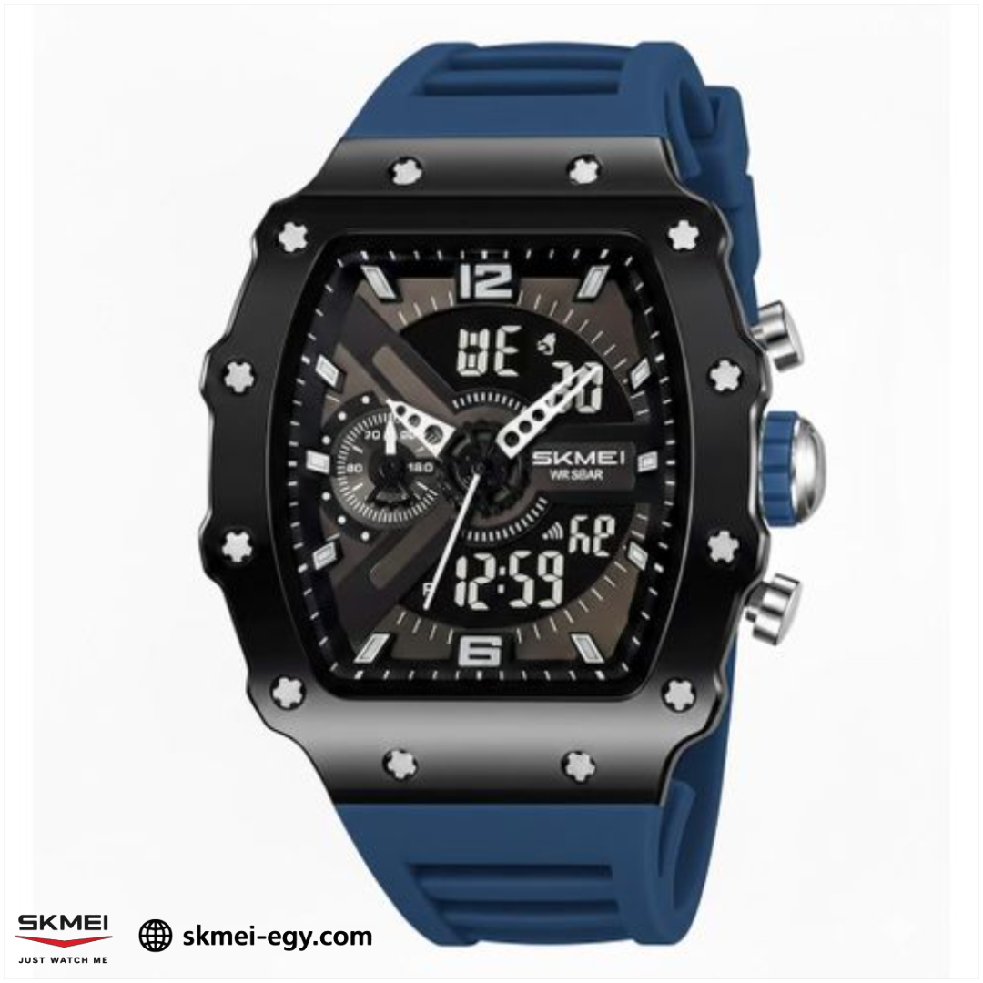 ساعة سكيمي 2398 كوارتز/ديجيتال رجالية فاخرة باللون أزرق &أسود