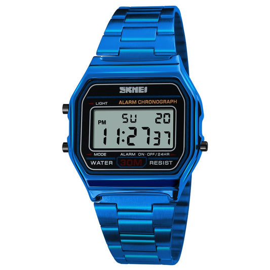 SKMEI 1123 Classic Digital Watch Stainless Steel Blue Strap