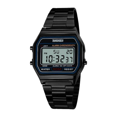 SKMEI 1123 Classic Digital Watch with Stainless Steel Strap and Black Strap