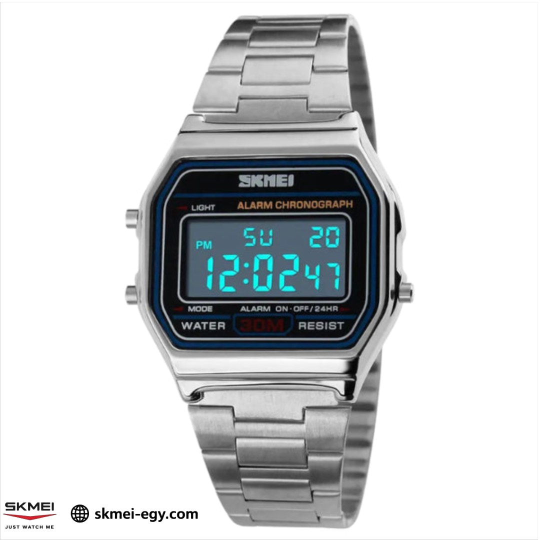 ساعة سكيمي 1123 رقمية كلاسيك ستانلس ستيل سوار  فضي 