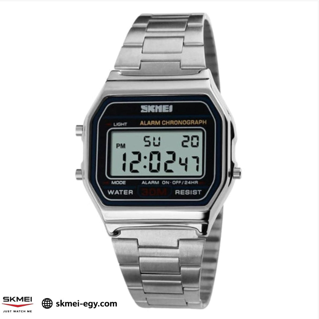 ساعة سكيمي 1123 رقمية كلاسيك ستانلس ستيل سوار  فضي 