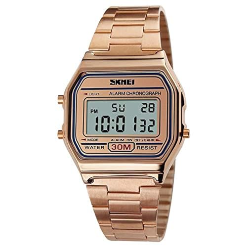 SKMEI 1123 Classic Digital Watch Stainless Steel Rose Gold Strap