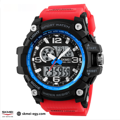 ساعة سكيمي 1283 رياضية مزدوجة أرقام وعقارب باللون أحمر&أزرق