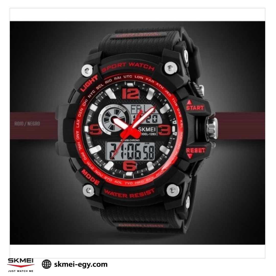 ساعة سكيمي 1283 رياضية مزدوجة أرقام وعقارب أحمر&أسود