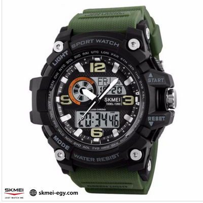 ساعة سكيمي 1283 رياضية مزدوجة أرقام وعقارب باللون الزيتي