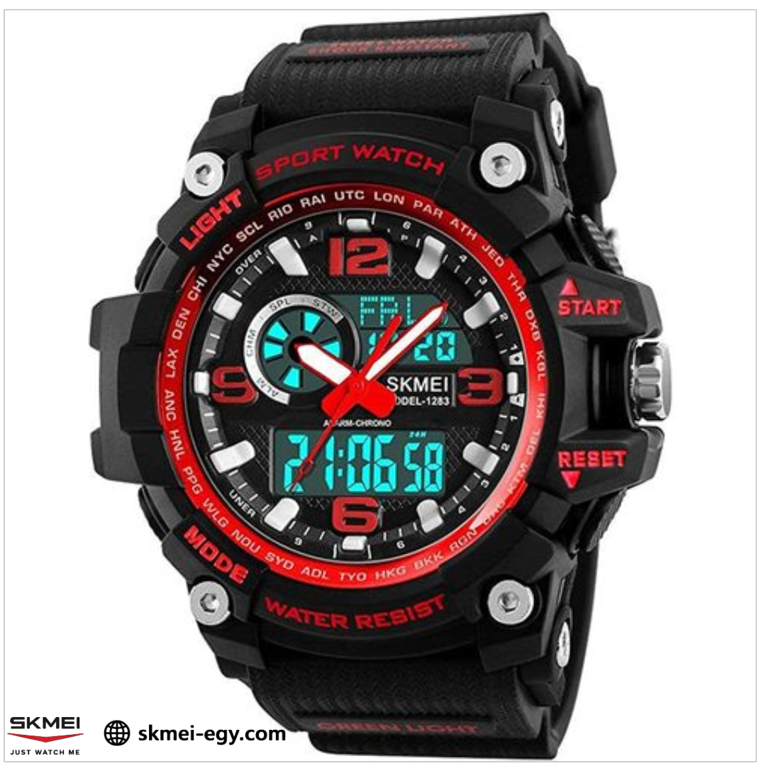 ساعة سكيمي 1283 رياضية مزدوجة أرقام وعقارب أحمر&أسود