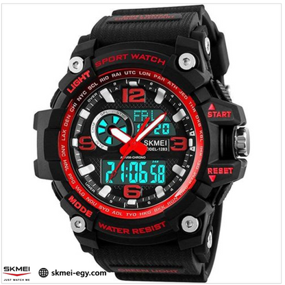ساعة سكيمي 1283 رياضية مزدوجة أرقام وعقارب أحمر&أسود