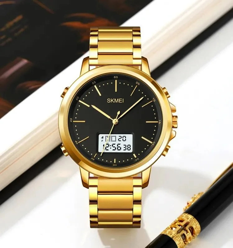SKMEI 1652 Luxury Men's Stainless Steel Gold Watch 