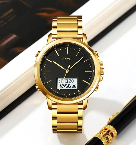 SKMEI 1652 Luxury Men's Stainless Steel Gold Watch 