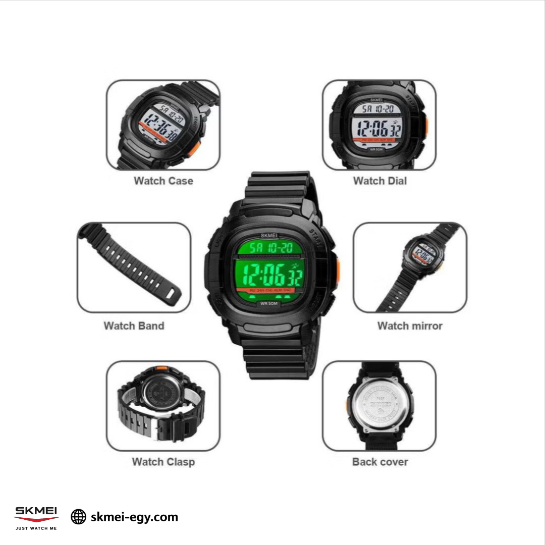 ساعة سكيمي 1657 رياضية رقمية متعددة الوظائف (أسود&أبيض)