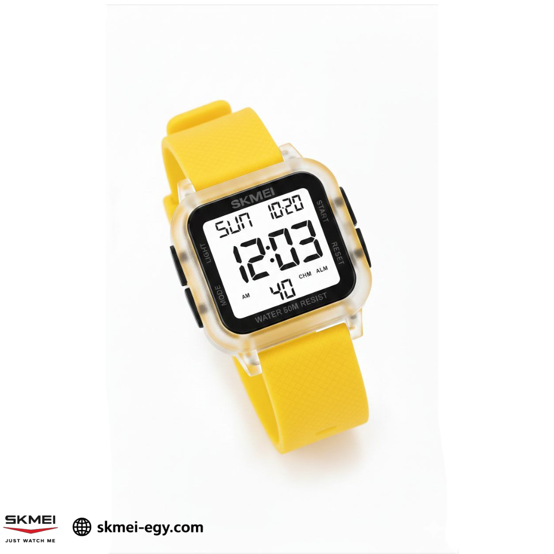 ساعة سكيمي 1894  رقمية رياضية للجنسين مقاومة للماء أصفر&أبيض