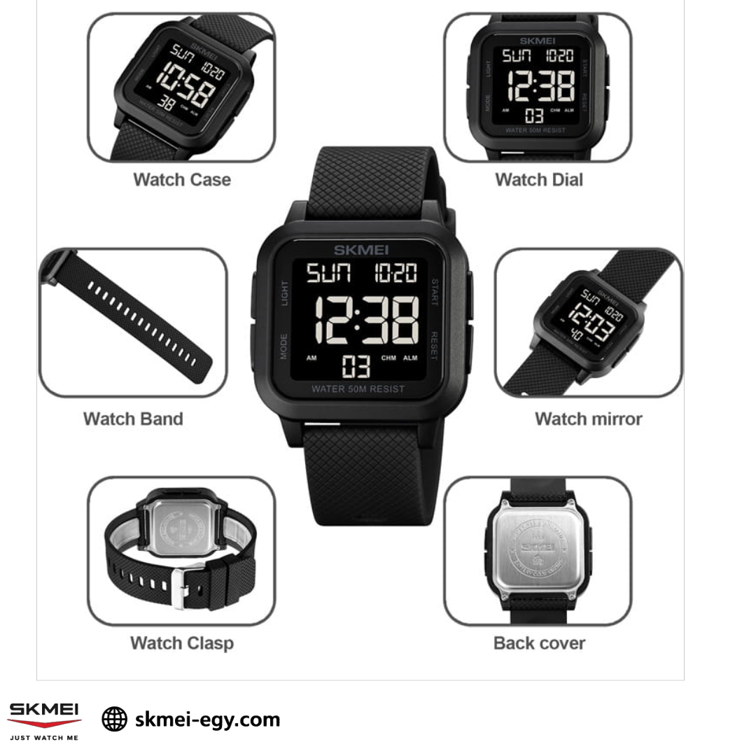 ساعة سكيمي 1894 رقمية رياضية للجنسين مقاومة للماء أسود&أسود