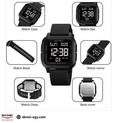 ساعة سكيمي 1894 رقمية رياضية للجنسين مقاومة للماء أسود&أسود