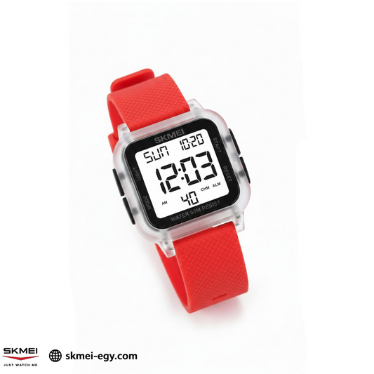 ساعة  سكيمي 1894 رقمية رياضية للجنسين مقاومة للماء أحمر&أبيض