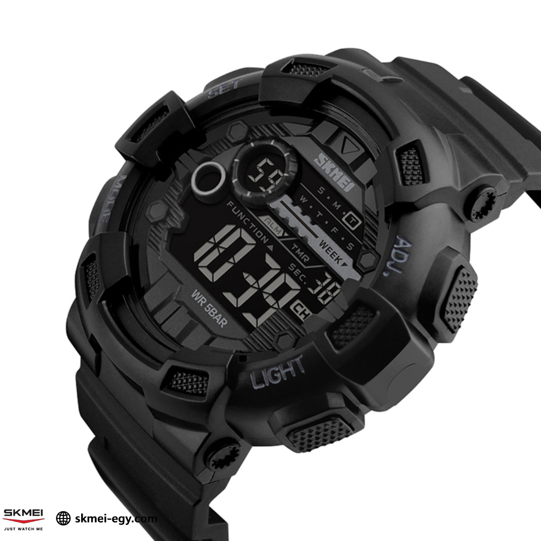 ساعة  سكيمي   1243   رقمية رياضية بتصميم أنيق (أسود)