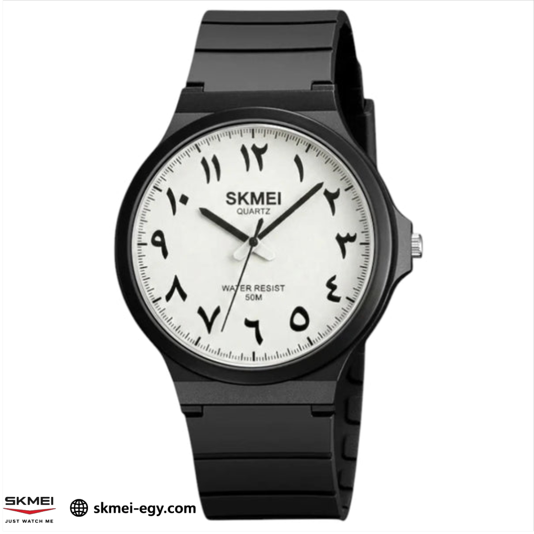 ساعة سكيمي 2108 عقارب بتصميم كلاسيكي بسيط للجنسين أبيض &أسود