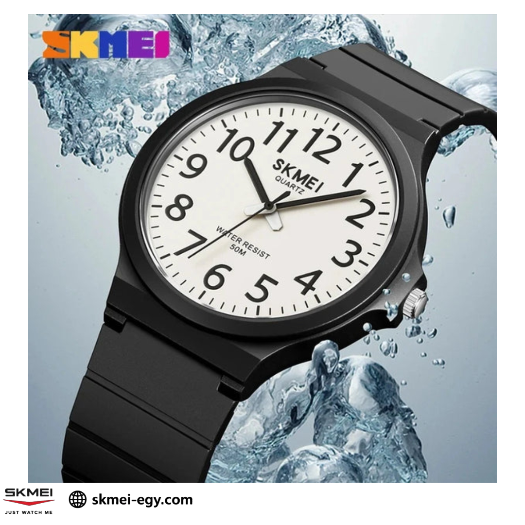 ساعة سكيمي 2108  عقارب بتصميم كلاسيكي بسيط للجنسين أنجلش أسود&أبيض