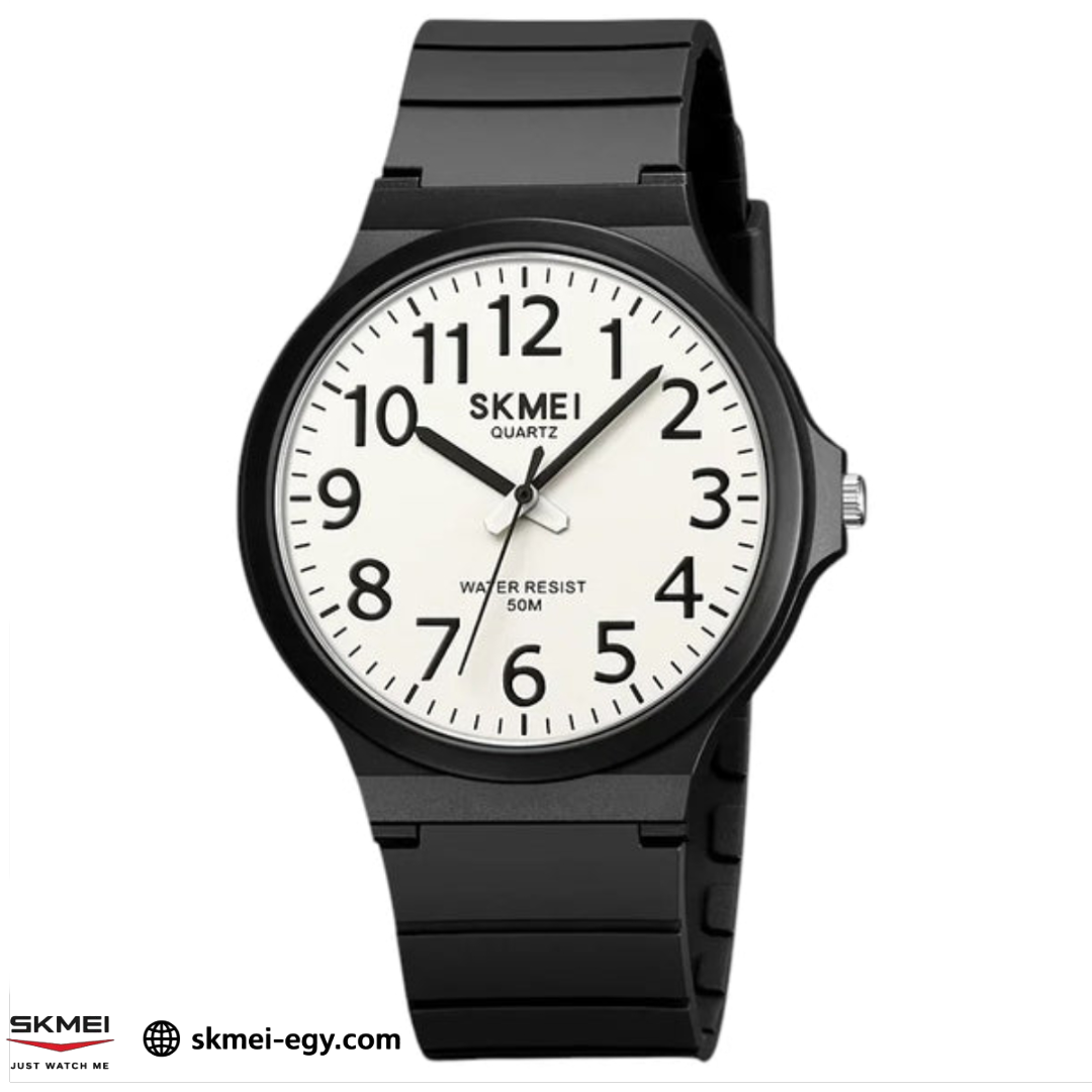 ساعة سكيمي 2108  عقارب بتصميم كلاسيكي بسيط للجنسين أنجلش أسود&أبيض