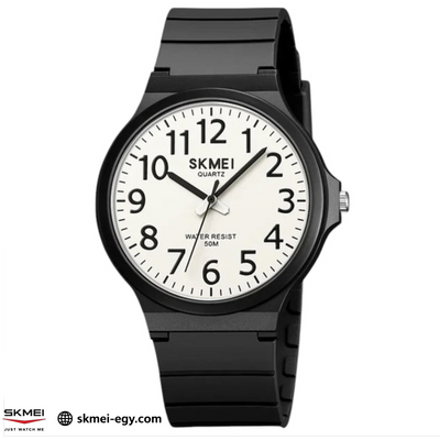 ساعة سكيمي 2108  عقارب بتصميم كلاسيكي بسيط للجنسين أنجلش أسود&أبيض