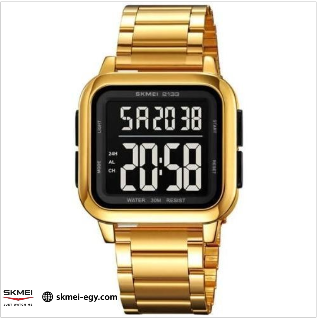 ساعة  2133سكيمي للرجال فاخرة بلون الذهبي والاسود من الفولاذ المقاوم للصدأ 