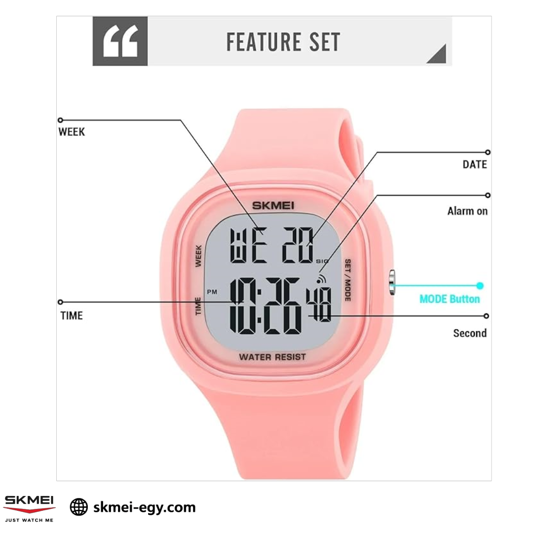 
ساعة سكيمي 2290 رقمية رياضية أنيقة للجنسين وردي &أبيض