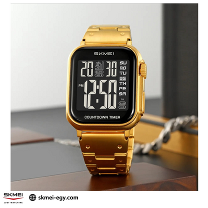 SKMEI 2447 Luxury Digital Sport Watch, Water Resistant Stainless Steel, Shockproof, Gold&Black