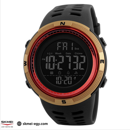 Skmei 1251  ساعة رجالي ديجيتال أنيقة اطار احمر  ودهبي