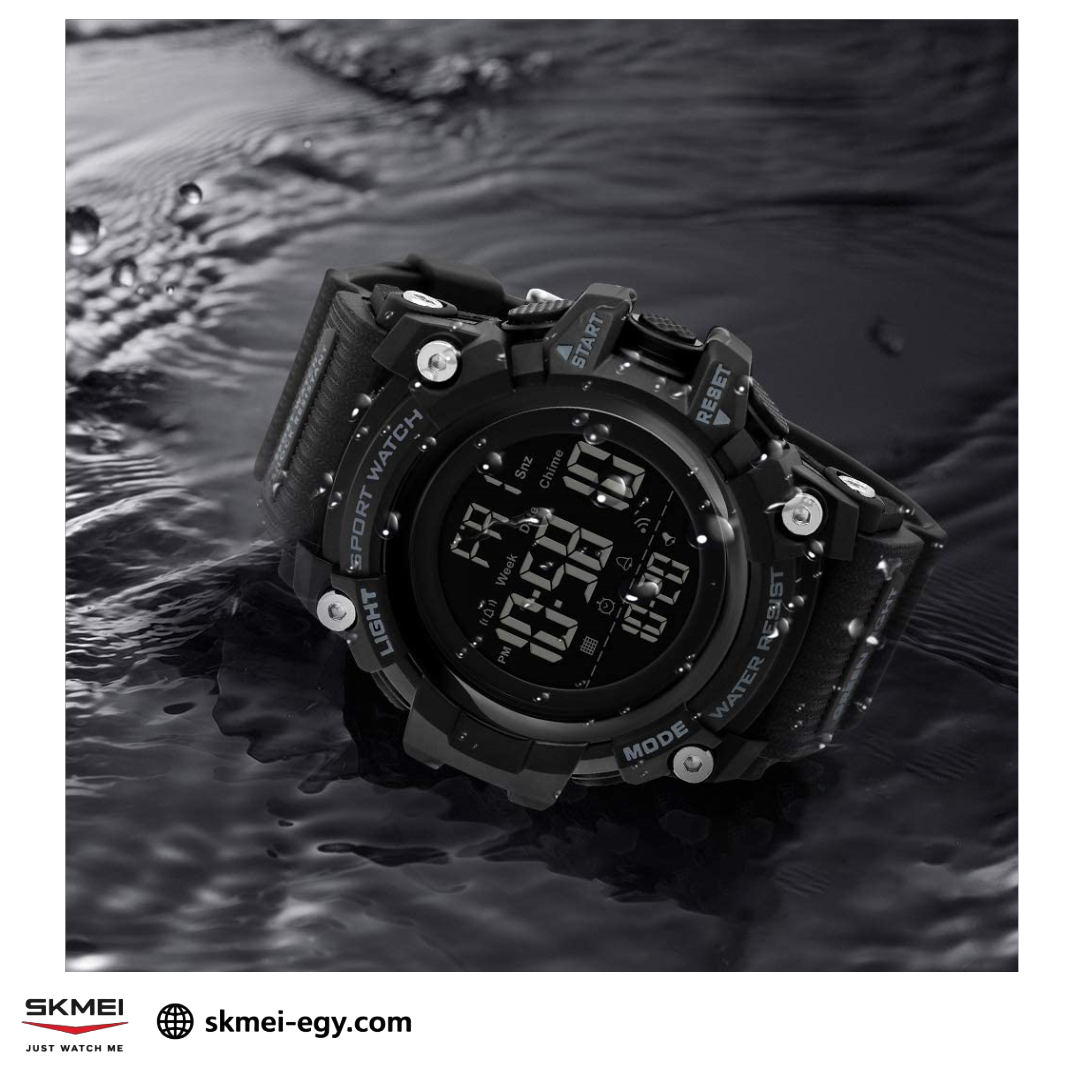 ساعة سكمي 1384 رقمية متعددة الوظائف مقاومة للماء (أسود)
