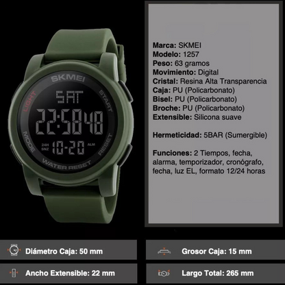 SKMEI 1257 ساعة رياضية عصرية اللون الزيتي