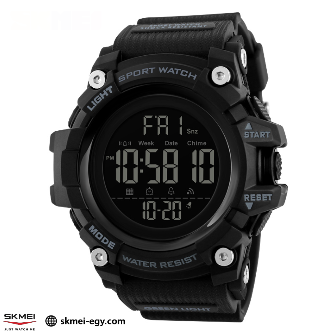ساعة سكمي 1384 رقمية متعددة الوظائف مقاومة للماء (أسود)