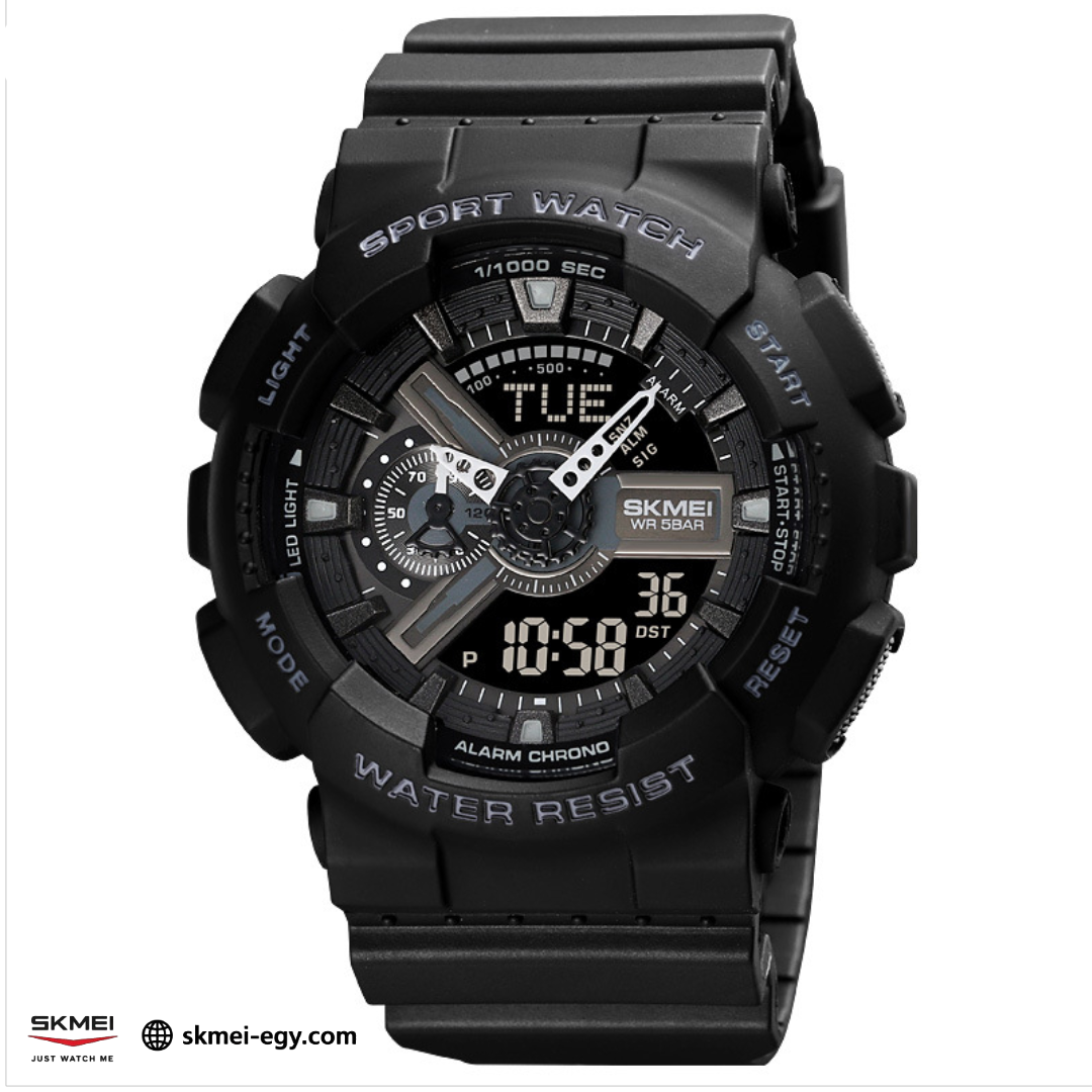 ساعة سكيمي 1688 رياضيه رقمي مع عقارب متعددة الوظائف ومقاومة للماء (أسود)