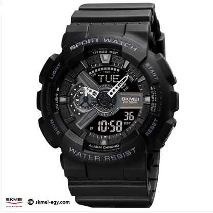 ساعة سكيمي 1688 رياضيه رقمي مع عقارب متعددة الوظائف ومقاومة للماء (أسود)