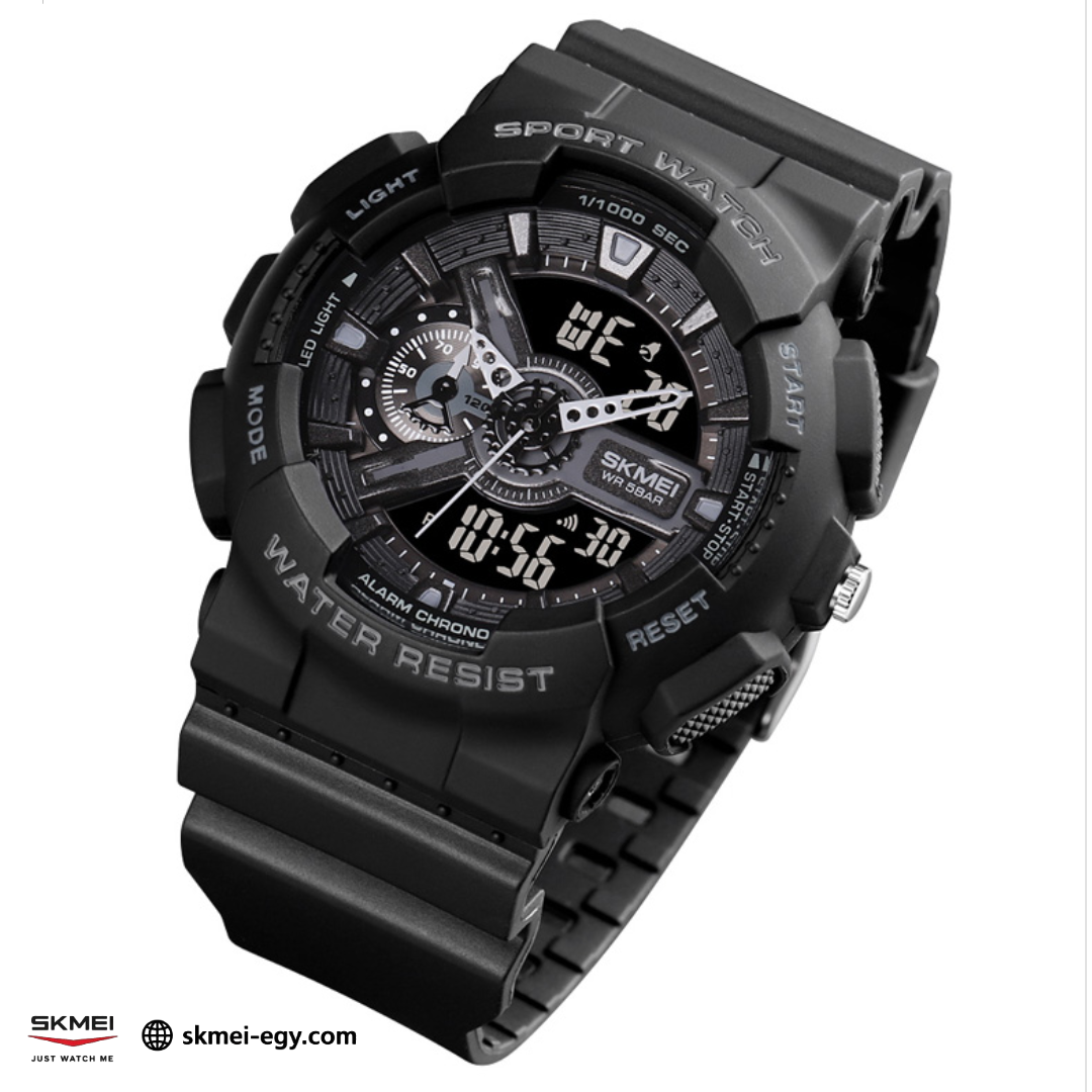 ساعة سكيمي 1688 رياضيه رقمي مع عقارب متعددة الوظائف ومقاومة للماء (أسود)