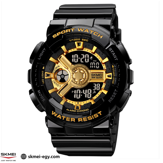 SKMEI 1688 (black &amp; gold) Digital sports watch with multifunction hands and water resistance