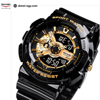 ساعة سكيمي  1688  رياضيه رقمي مع عقارب متعددة الوظائف ومقاومة للماء (أسود&ذهبي)