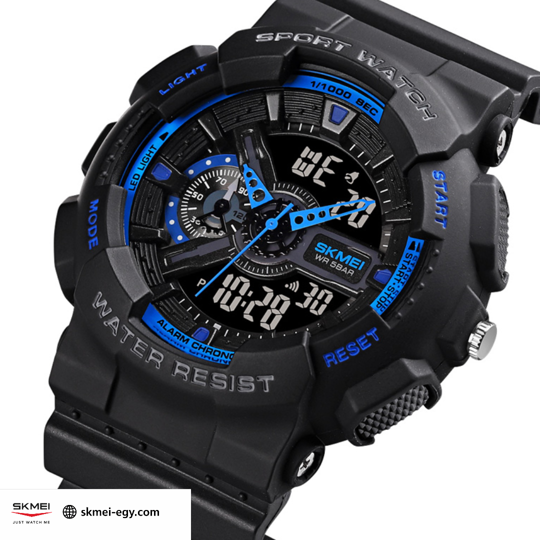 ساعة سكيمي 1688 رياضيه رقمي مع عقارب متعددة الوظائف ومقاومة للماء (أسود&أزرق)