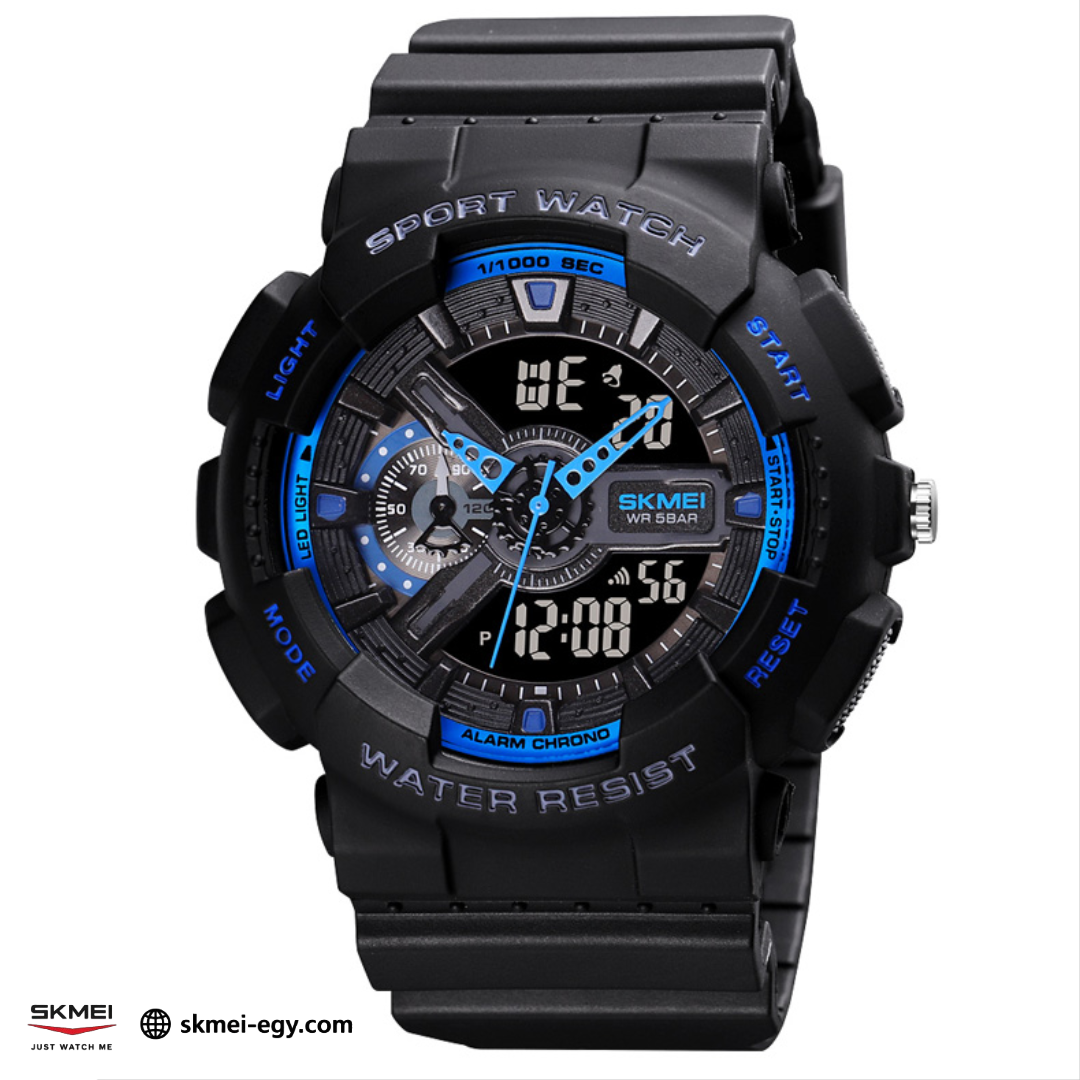 ساعة سكيمي 1688 رياضيه رقمي مع عقارب متعددة الوظائف ومقاومة للماء (أسود&أزرق)