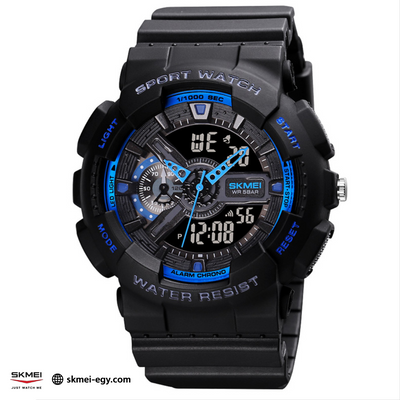 ساعة سكيمي 1688 رياضيه رقمي مع عقارب متعددة الوظائف ومقاومة للماء (أسود&أزرق)