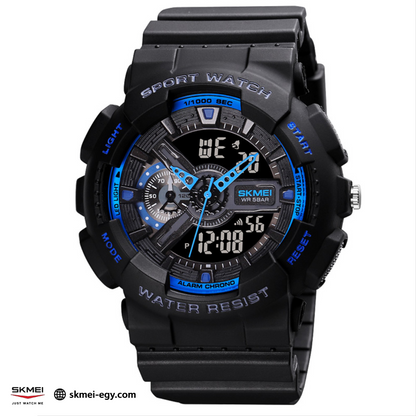 ساعة سكيمي 1688 رياضيه رقمي مع عقارب متعددة الوظائف ومقاومة للماء (أسود&أزرق)